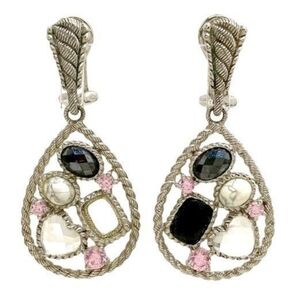 Judith Ripka Silver and Pink Teardrop Earrings